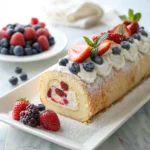 Triple Berry Angel Food Cake Roll with Fresh Berries.