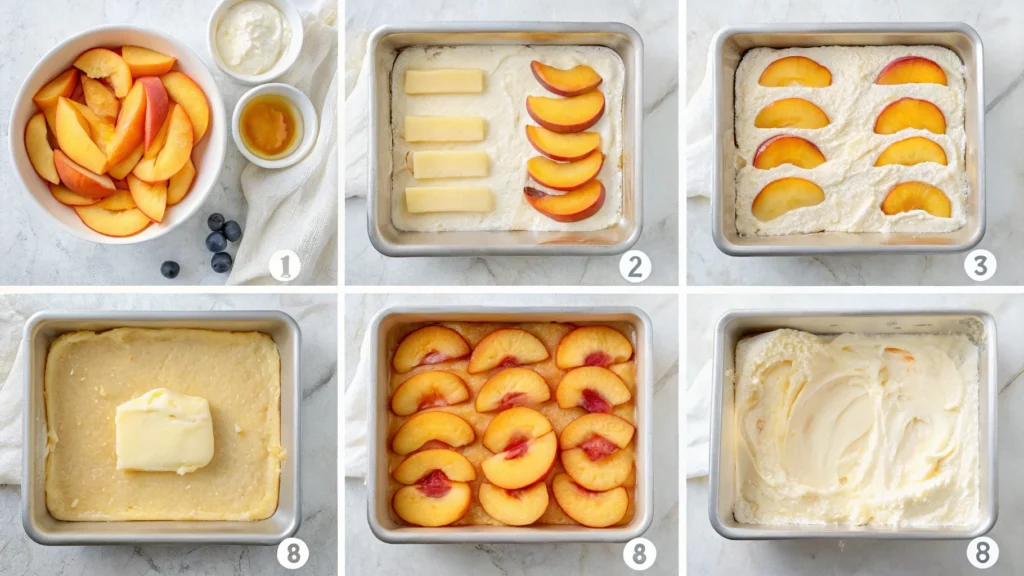 Step-by-step peach cobbler preparation.