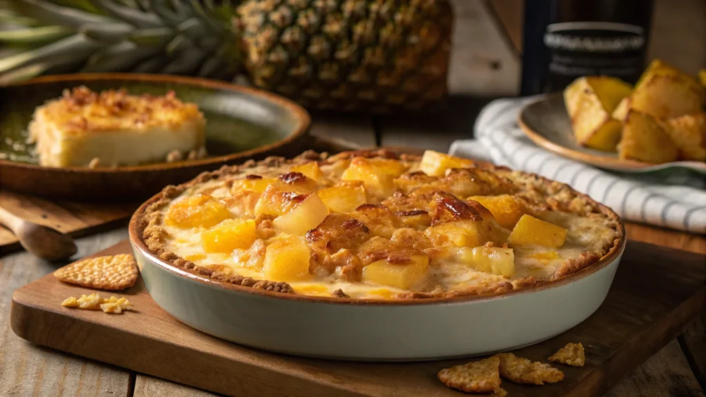 Delicious pineapple casserole with crispy cracker topping