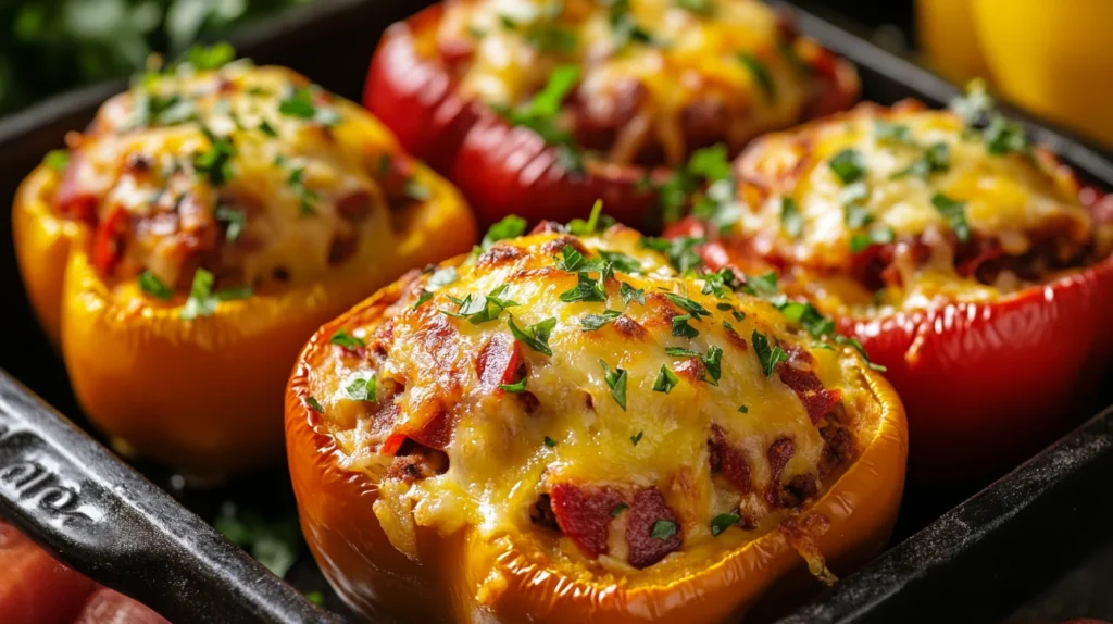 Beef Pepperoni & Cheese-Stuffed Peppers 