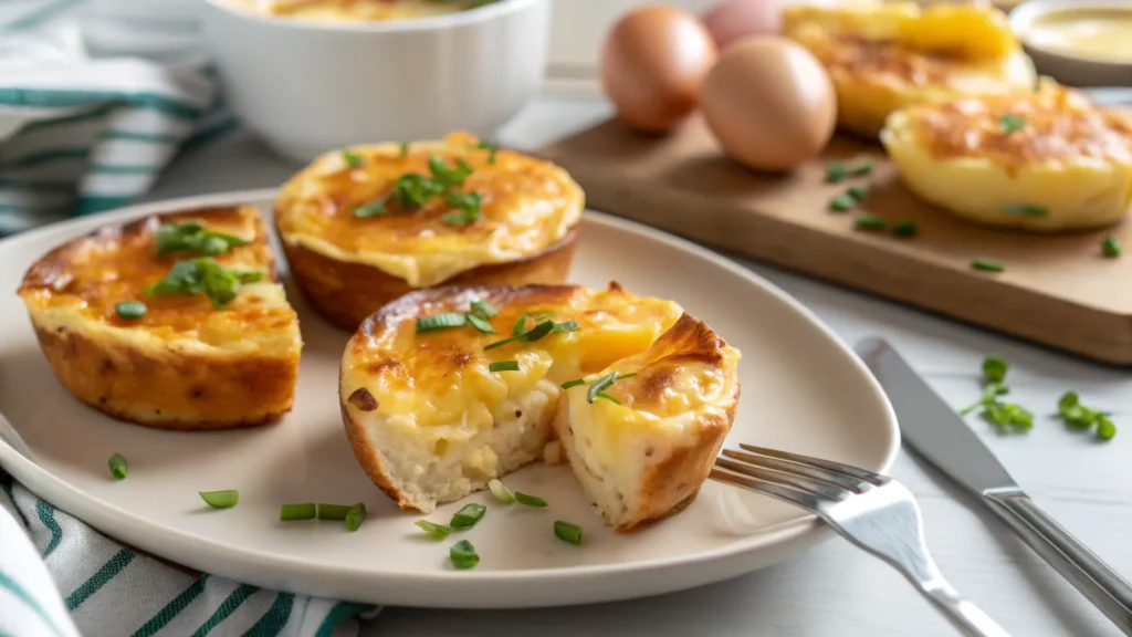 A slice of baked cottage cheese eggs served on a plate